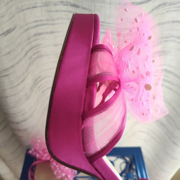 Betsey Johnson Hot Pink Tulle Bow Slingback Heels peep toe - Picture 14 of 16